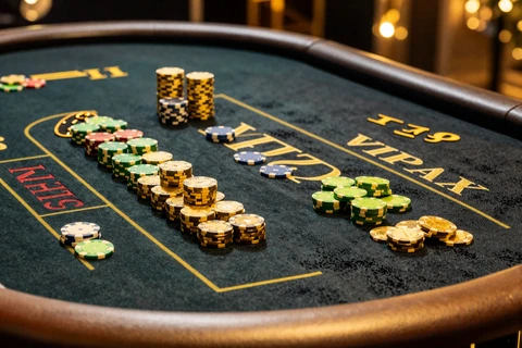 Goldener VIP Blackjack-Tisch mit Chips im Golazzo Live Casino f&uuml;r High-Roller