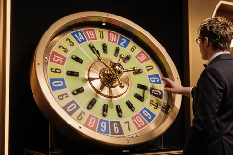Gro&szlig;es Geldrad Game Show mit Moderatorin im Golazzo Live Casino Studio
