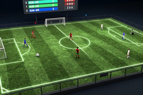 Virtuelles Fu&szlig;ballspiel Grafik auf digitalem Rasen - Golazzo Virtual Sports