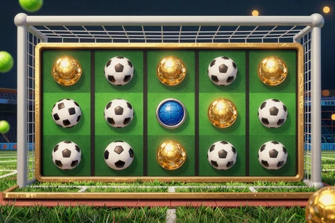 Goalzz Fu&szlig;ball-Slot mit gr&uuml;nen Walzen und Ball-Symbolen bei Golazzo Casino