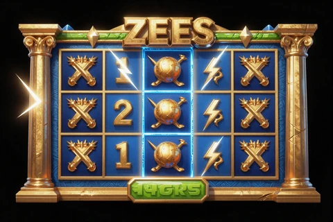 Gates of Olympus Zeus-Slot mit goldenen S&auml;ulen und Blitzen bei Golazzo Casino