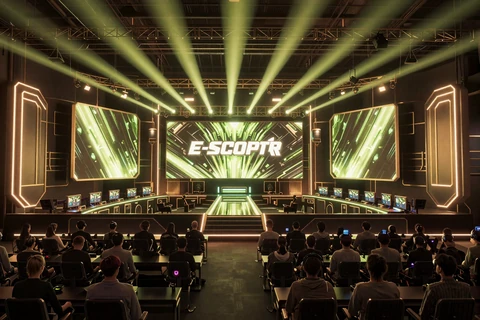 eSports-Arena mit B&uuml;hnenlichtern und Bildschirmen - Golazzo eSports Wetten